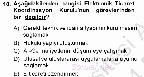 Elektronik Ticaret 2013 - 2014 Dönem Sonu Sınavı 10.Soru