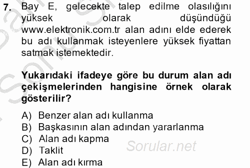 Elektronik Ticaret 2013 - 2014 Dönem Sonu Sınavı 7.Soru