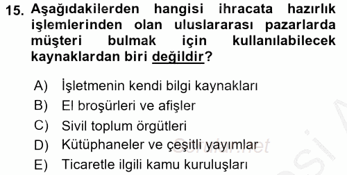 İthalat ve İhracat İşlemleri 2016 - 2017 3 Ders Sınavı 15.Soru