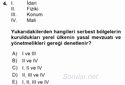 İthalat ve İhracat İşlemleri 2016 - 2017 3 Ders Sınavı 4.Soru