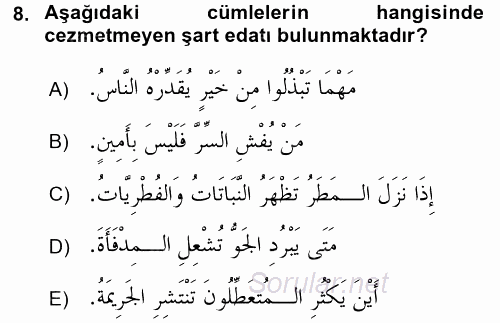 Arapça 4 2016 - 2017 Dönem Sonu Sınavı 8.Soru