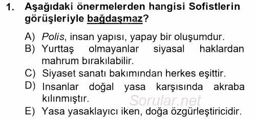 Siyasi Düşünceler Tarihi 2012 - 2013 Dönem Sonu Sınavı 1.Soru