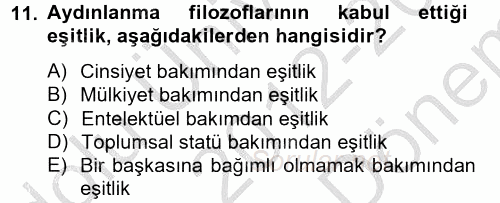 Siyasi Düşünceler Tarihi 2012 - 2013 Dönem Sonu Sınavı 11.Soru