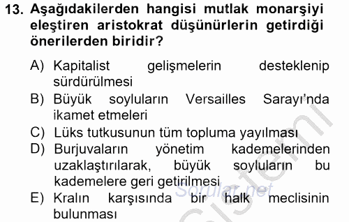 Siyasi Düşünceler Tarihi 2012 - 2013 Dönem Sonu Sınavı 13.Soru