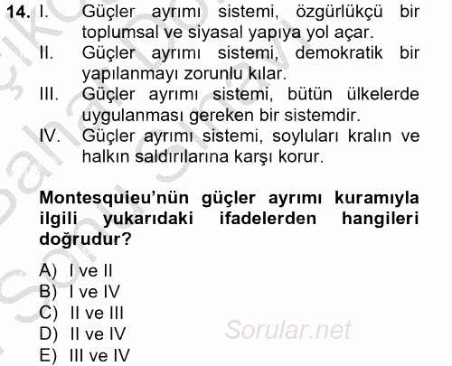 Siyasi Düşünceler Tarihi 2012 - 2013 Dönem Sonu Sınavı 14.Soru