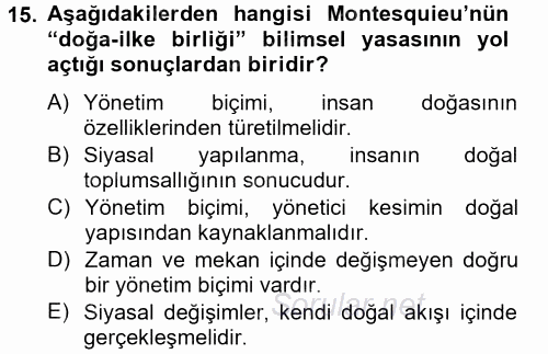 Siyasi Düşünceler Tarihi 2012 - 2013 Dönem Sonu Sınavı 15.Soru