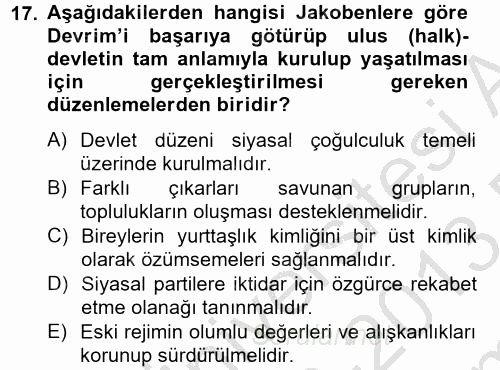 Siyasi Düşünceler Tarihi 2012 - 2013 Dönem Sonu Sınavı 17.Soru