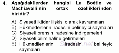 Siyasi Düşünceler Tarihi 2012 - 2013 Dönem Sonu Sınavı 4.Soru
