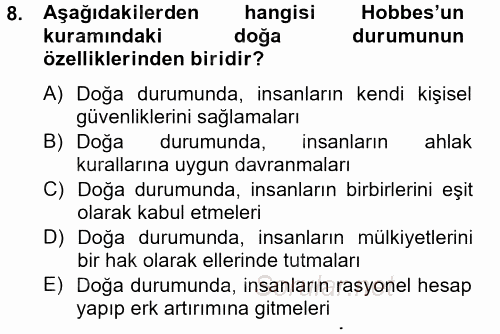 Siyasi Düşünceler Tarihi 2012 - 2013 Dönem Sonu Sınavı 8.Soru