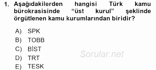 Kamu Özel Kesim Yapısı Ve İlişkileri 2017 - 2018 Ara Sınavı 1.Soru