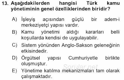 Kamu Özel Kesim Yapısı Ve İlişkileri 2017 - 2018 Ara Sınavı 13.Soru