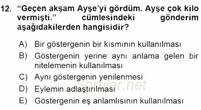 Türkçe Sözlü Anlatım 2015 - 2016 Ara Sınavı 12.Soru