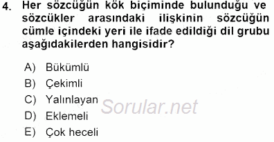 Türkçe Sözlü Anlatım 2015 - 2016 Ara Sınavı 4.Soru