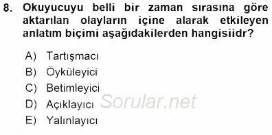 Türkçe Sözlü Anlatım 2015 - 2016 Ara Sınavı 8.Soru