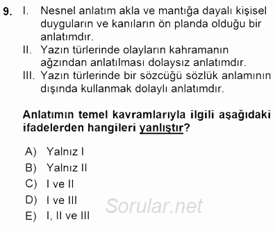 Türkçe Sözlü Anlatım 2015 - 2016 Ara Sınavı 9.Soru