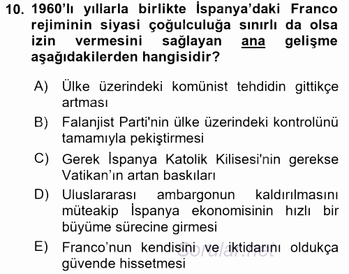 Karşılaştırmalı Siyasal Sistemler 2017 - 2018 Dönem Sonu Sınavı 10.Soru