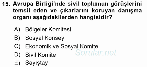 Karşılaştırmalı Siyasal Sistemler 2017 - 2018 Dönem Sonu Sınavı 15.Soru