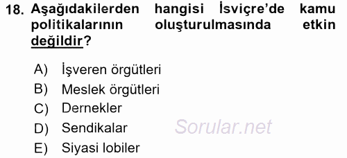 Karşılaştırmalı Siyasal Sistemler 2017 - 2018 Dönem Sonu Sınavı 18.Soru