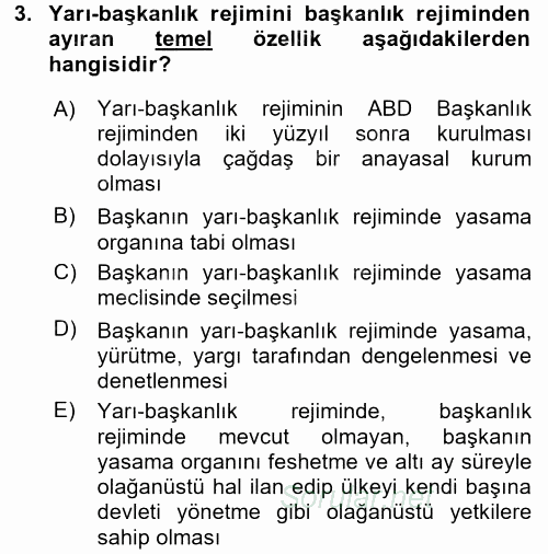 Karşılaştırmalı Siyasal Sistemler 2017 - 2018 Dönem Sonu Sınavı 3.Soru