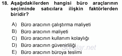 Büro Teknolojileri 2017 - 2018 3 Ders Sınavı 18.Soru