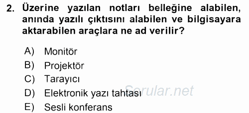 Büro Teknolojileri 2017 - 2018 3 Ders Sınavı 2.Soru