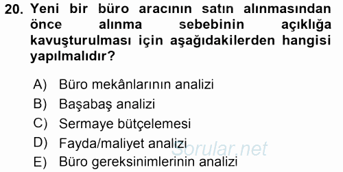 Büro Teknolojileri 2017 - 2018 3 Ders Sınavı 20.Soru