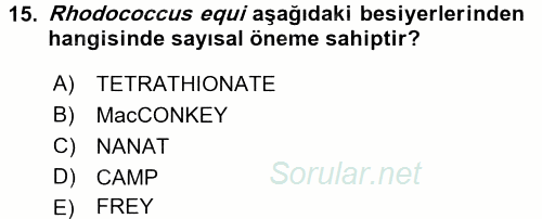 Veteriner Mikrobiyoloji ve Epidemiyoloji 2016 - 2017 Ara Sınavı 15.Soru