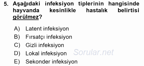 Veteriner Mikrobiyoloji ve Epidemiyoloji 2016 - 2017 Ara Sınavı 5.Soru