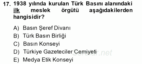 Medya ve Etik 2014 - 2015 Tek Ders Sınavı 17.Soru