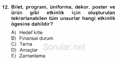 Etkinlik Yönetimi 2012 - 2013 Ara Sınavı 12.Soru