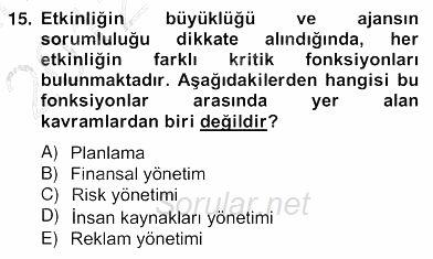 Etkinlik Yönetimi 2012 - 2013 Ara Sınavı 15.Soru