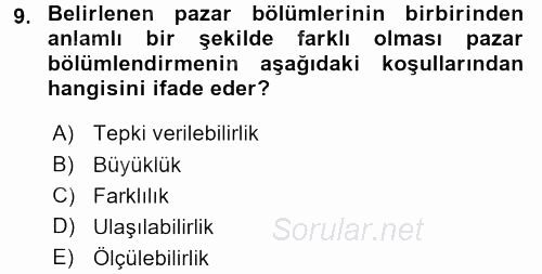 Tüketici Davranışları 2016 - 2017 3 Ders Sınavı 9.Soru