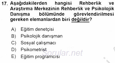 Rehberlik 2015 - 2016 Dönem Sonu Sınavı 17.Soru