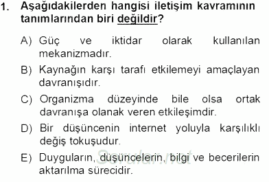 Toplum ve İletişim 2013 - 2014 Tek Ders Sınavı 1.Soru