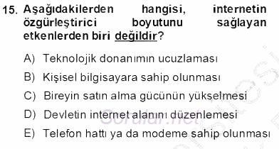 Toplum ve İletişim 2013 - 2014 Tek Ders Sınavı 15.Soru