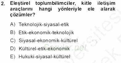 Toplum ve İletişim 2013 - 2014 Tek Ders Sınavı 2.Soru