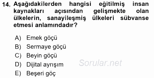 Hizmetler Ekonomisi 2017 - 2018 Ara Sınavı 14.Soru