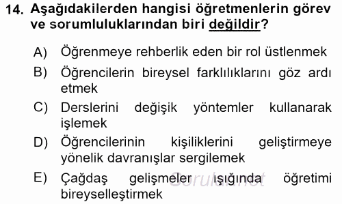 Eğitim Bilimine Giriş 2017 - 2018 3 Ders Sınavı 14.Soru