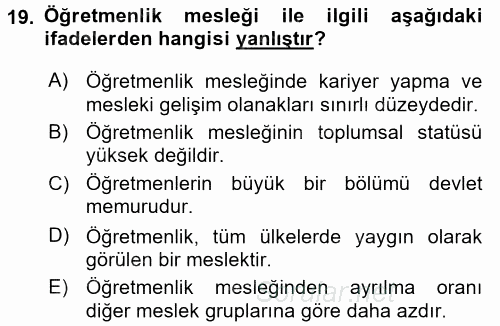 Eğitim Bilimine Giriş 2017 - 2018 3 Ders Sınavı 19.Soru