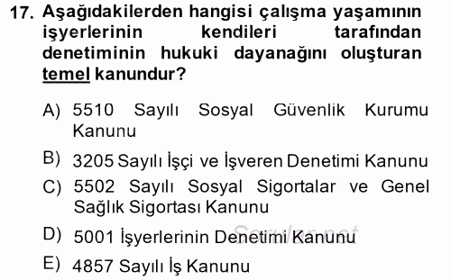 Çalışma Yaşamının Denetimi 2014 - 2015 Tek Ders Sınavı 17.Soru