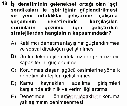 Çalışma Yaşamının Denetimi 2014 - 2015 Tek Ders Sınavı 18.Soru