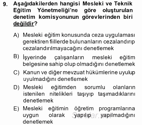 Çalışma Yaşamının Denetimi 2014 - 2015 Tek Ders Sınavı 9.Soru