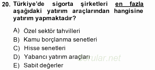 Bankacılık Ve Sigortacılığa Giriş 2014 - 2015 Dönem Sonu Sınavı 20.Soru