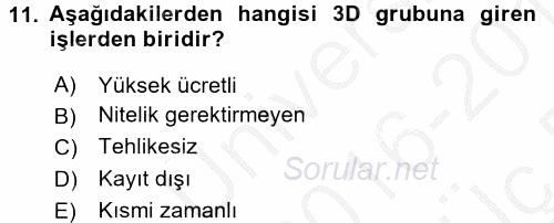 Yeni Teknolojiler ve Çalışma Hayatı 2016 - 2017 3 Ders Sınavı 11.Soru