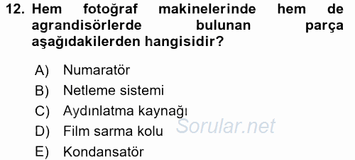 Temel Fotoğrafçılık 2015 - 2016 Dönem Sonu Sınavı 12.Soru