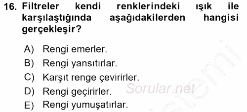 Temel Fotoğrafçılık 2015 - 2016 Dönem Sonu Sınavı 16.Soru