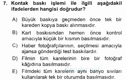Temel Fotoğrafçılık 2015 - 2016 Dönem Sonu Sınavı 7.Soru