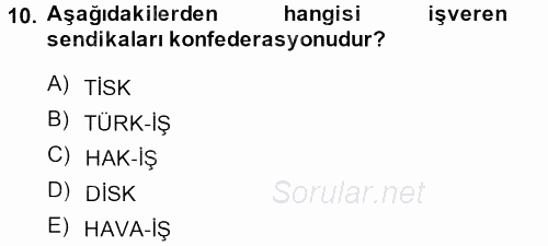 Endüstri Sosyolojisi 2013 - 2014 Tek Ders Sınavı 10.Soru