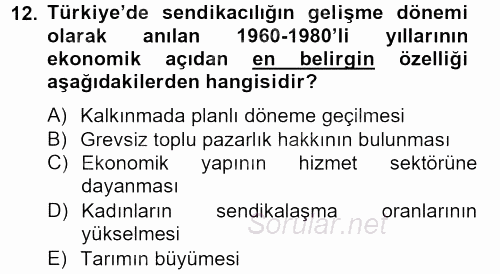 Endüstri Sosyolojisi 2013 - 2014 Tek Ders Sınavı 12.Soru