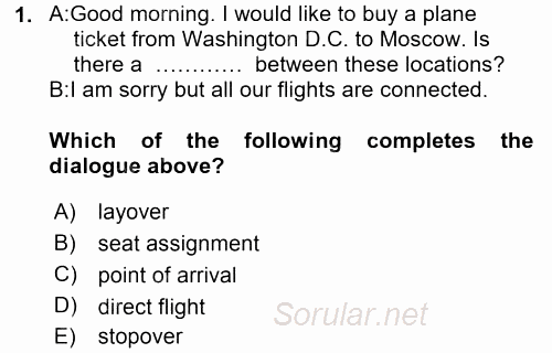 Turizm Için Ingilizce 2 2015 - 2016 Tek Ders Sınavı 1.Soru